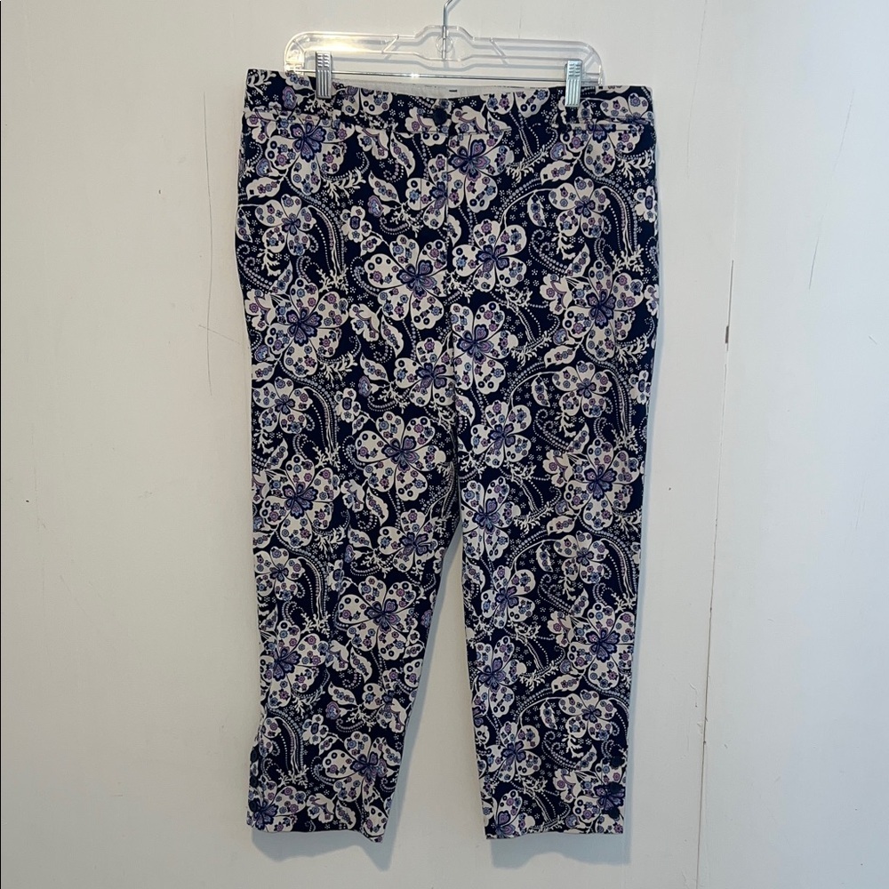 Talbots Women's Cropped Pants with Purple Floral Design Perfectly Crop 0316266